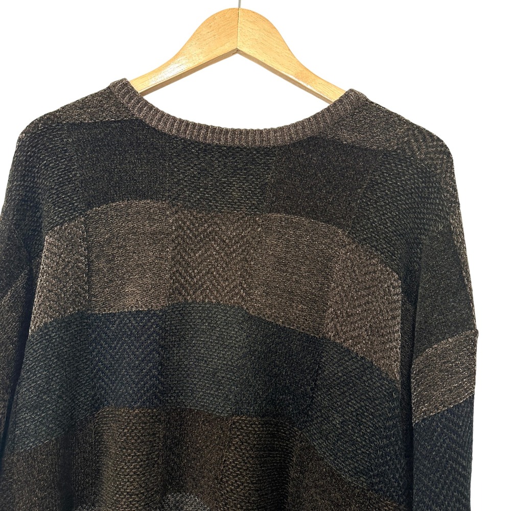 VTG 90s Striped Knit Sweater XXL Brown Earth Tone Soft Grandpa Grunge Consensus